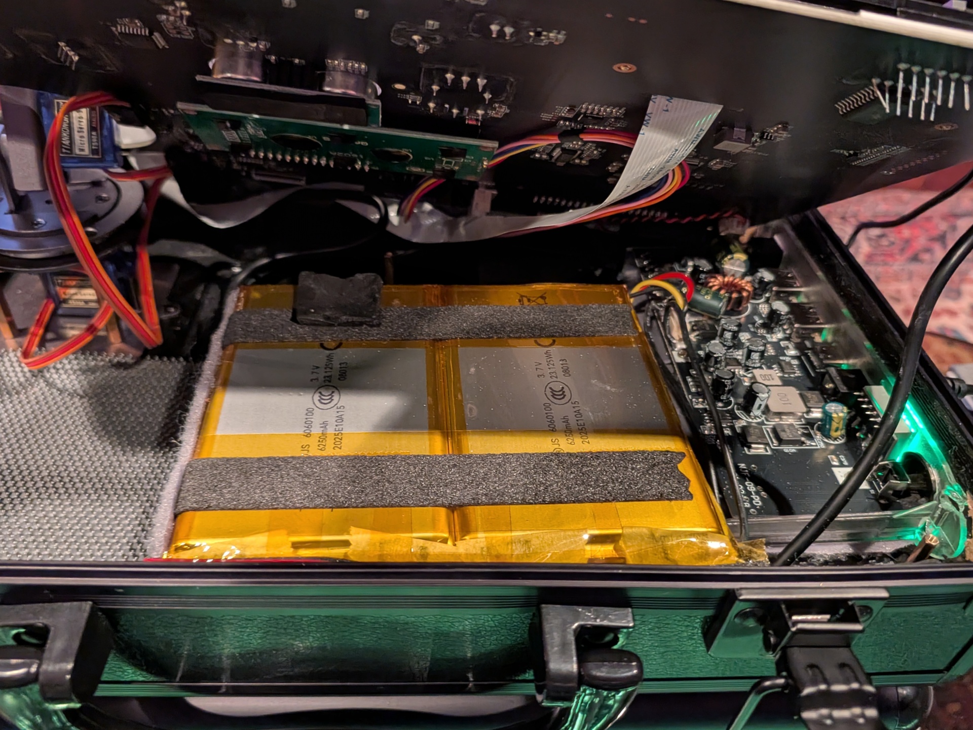 Sparky internals showing battery cells and integrated electronics